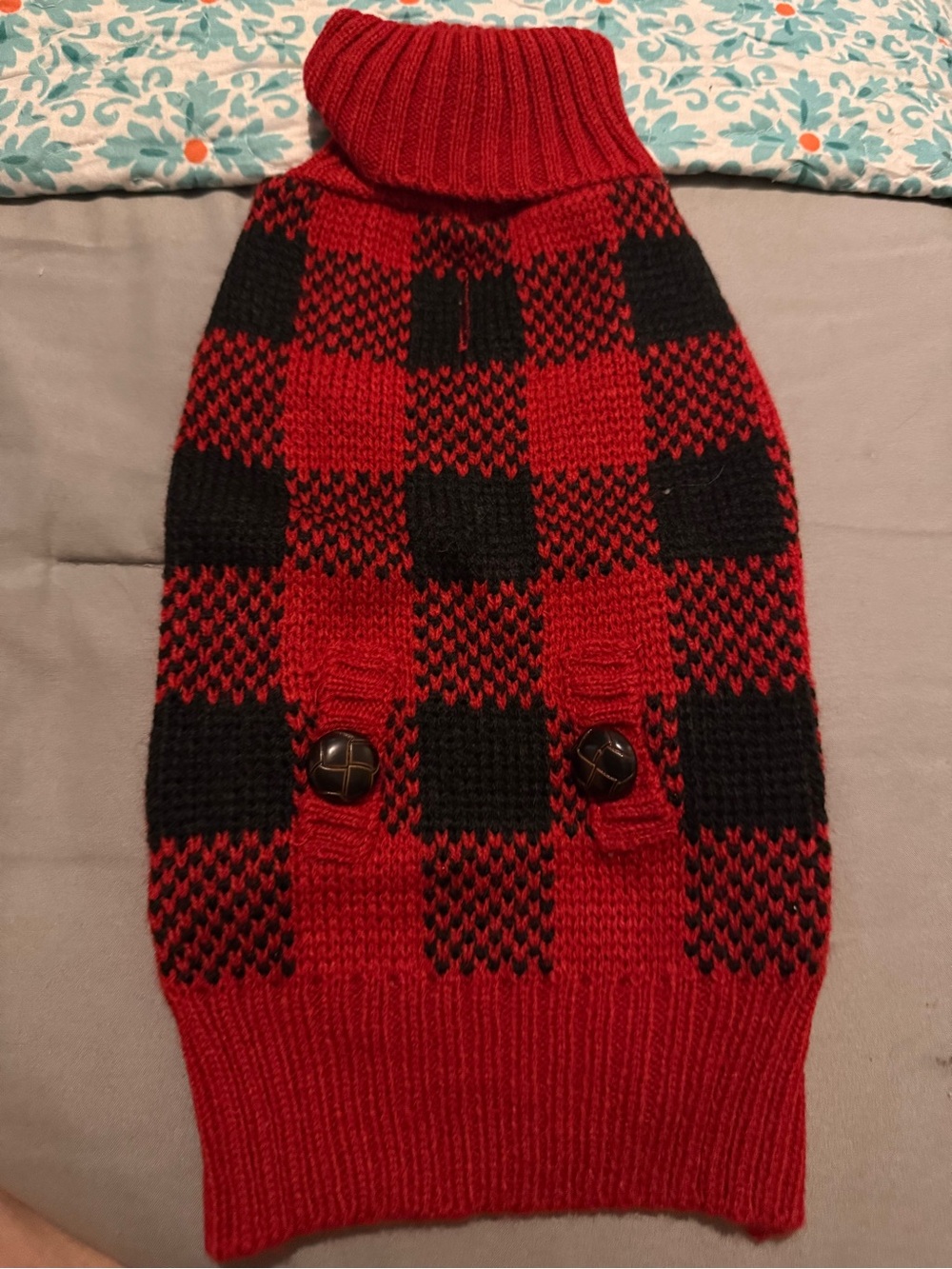 Plaid Red & Black Dog Turtleneck Sweater